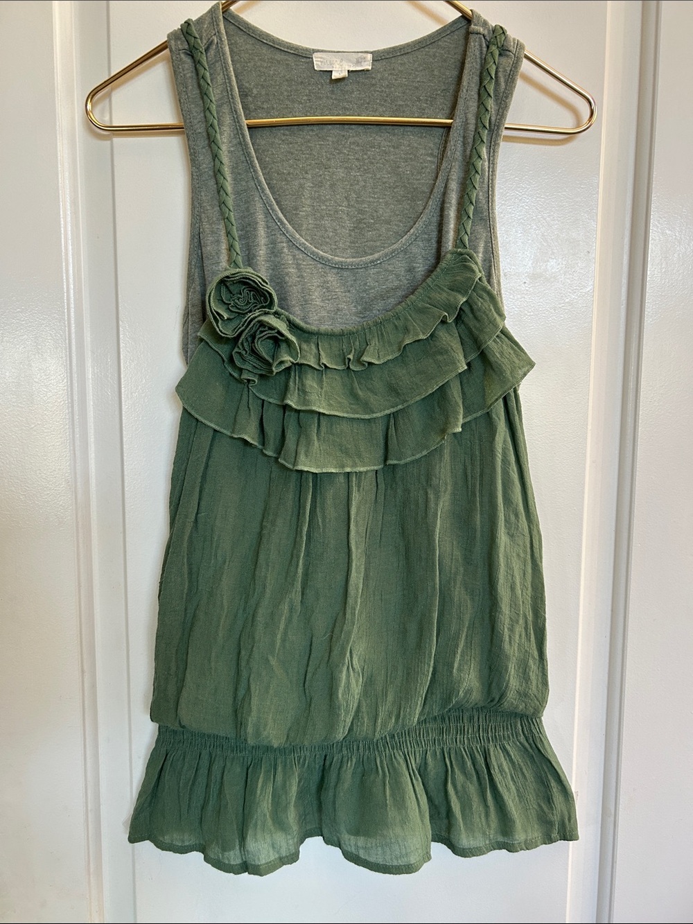 Mine Green Ruffled Layered Summer Tank Top